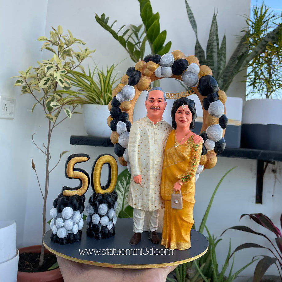 π Customised 50th Anniversary 3D Miniature Figurine with Balloons Backdrop