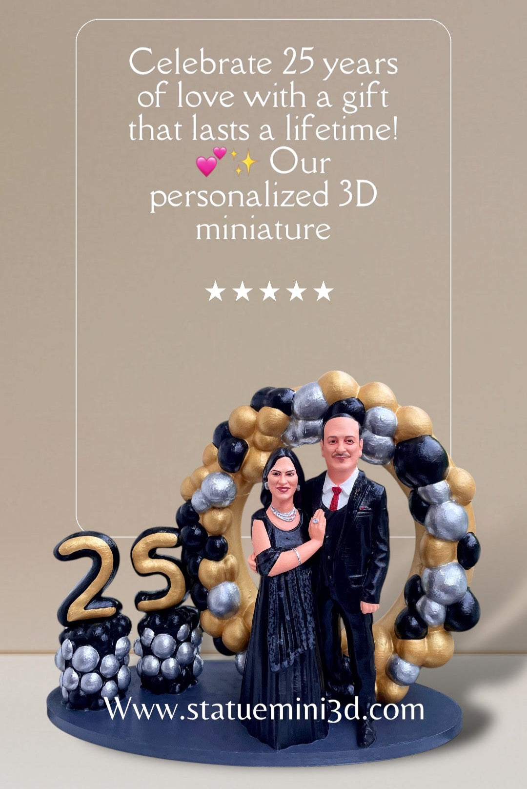 personalised Couple 3D Miniature with gold frame