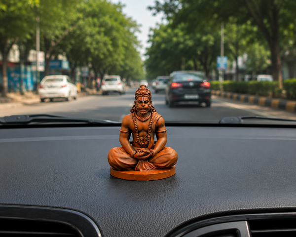 Hanuman Ji Idol for Car Dashboard | Hanuman Ji Meditation Murti Decor 8 cm Tall Orange Black Color Figure UV Resin, Crafted by 3D Printer for Temples, Home, Office, Gift