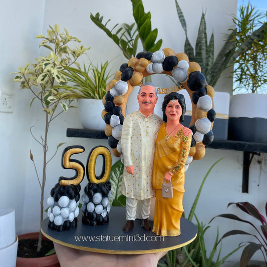🎉 Customised 50th Anniversary 3D Miniature Figurine with Balloons Backdrop